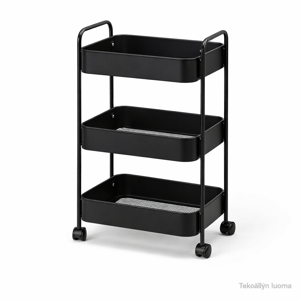 Korivaunu 3-tasoinen pyörillä musta 44x31x71 cm