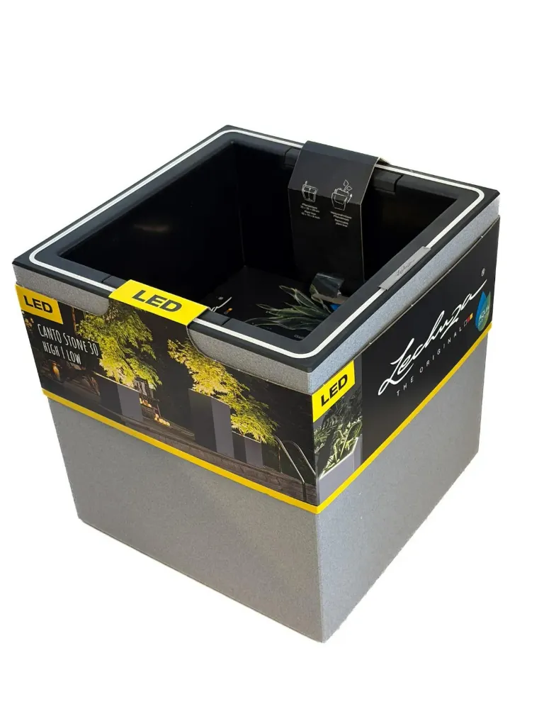 LECHUZA Canto Stone LED valoruukku – altakasteleva designruukku terassille ja sisälle 30x30cm