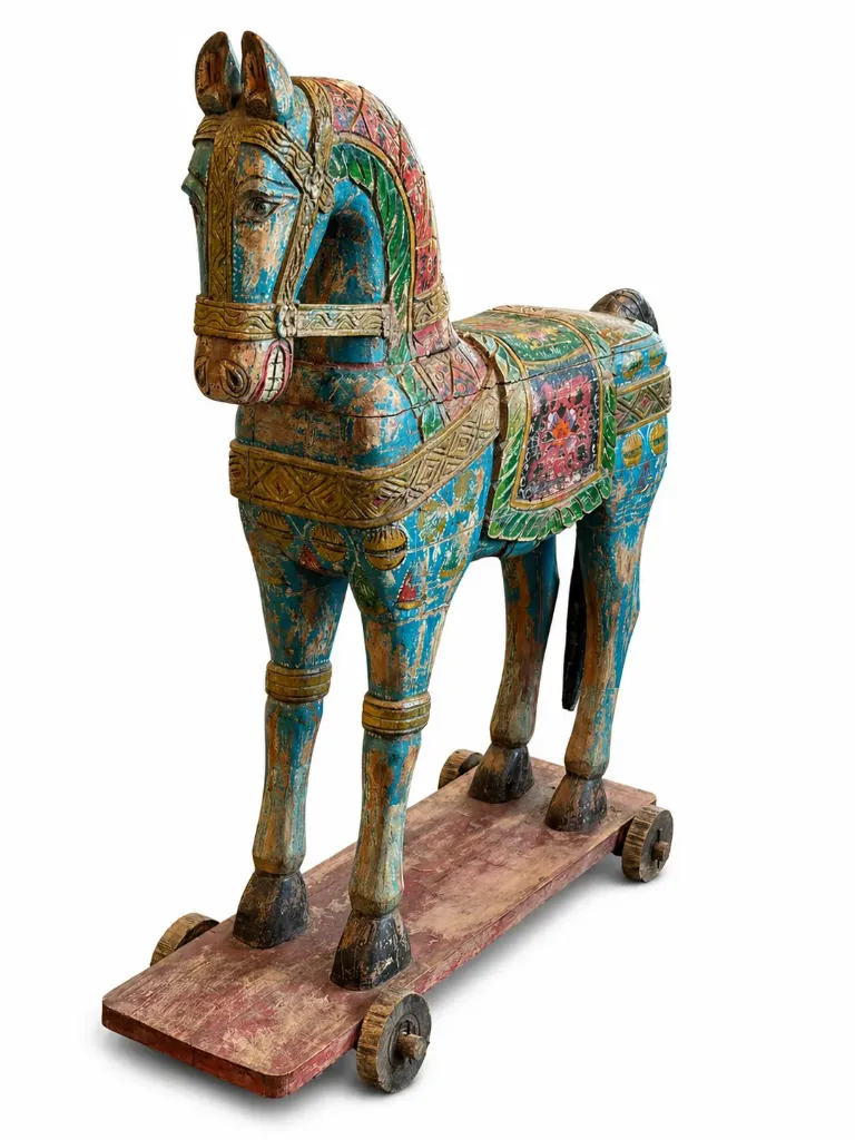 Koristehevonen puinen, vintage-tyylinen