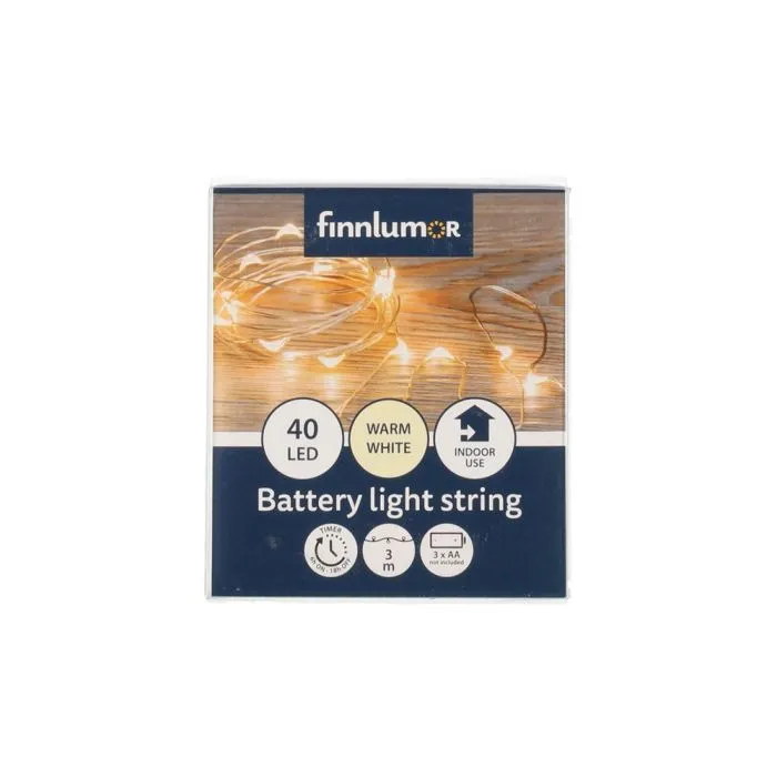 Finnlumor Paristovalot Silver 40 LED – 3 m, lämmin valkoinen