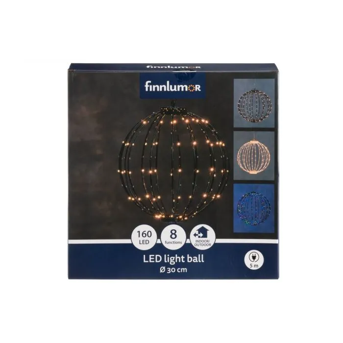 Finnlumor LED-valopallo 30 cm – 160 LED, monivärinen